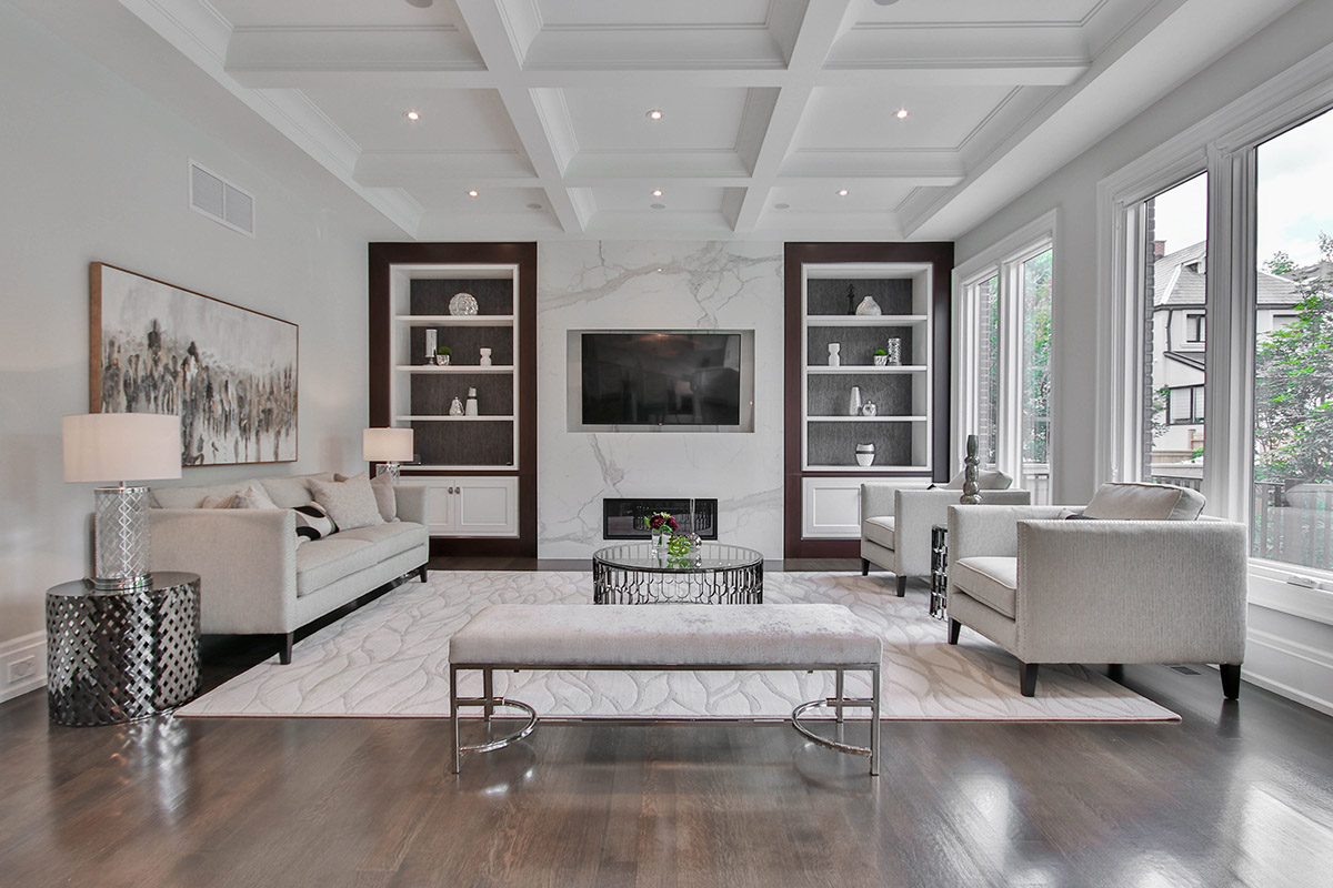 A furnished living room decorated in a contemporary style