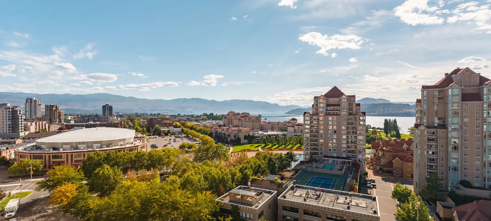 Sunset Drive near the Downtown Kelowna waterfront - one of the only areas with short term rentals and long term rentals in Kelowna, BC